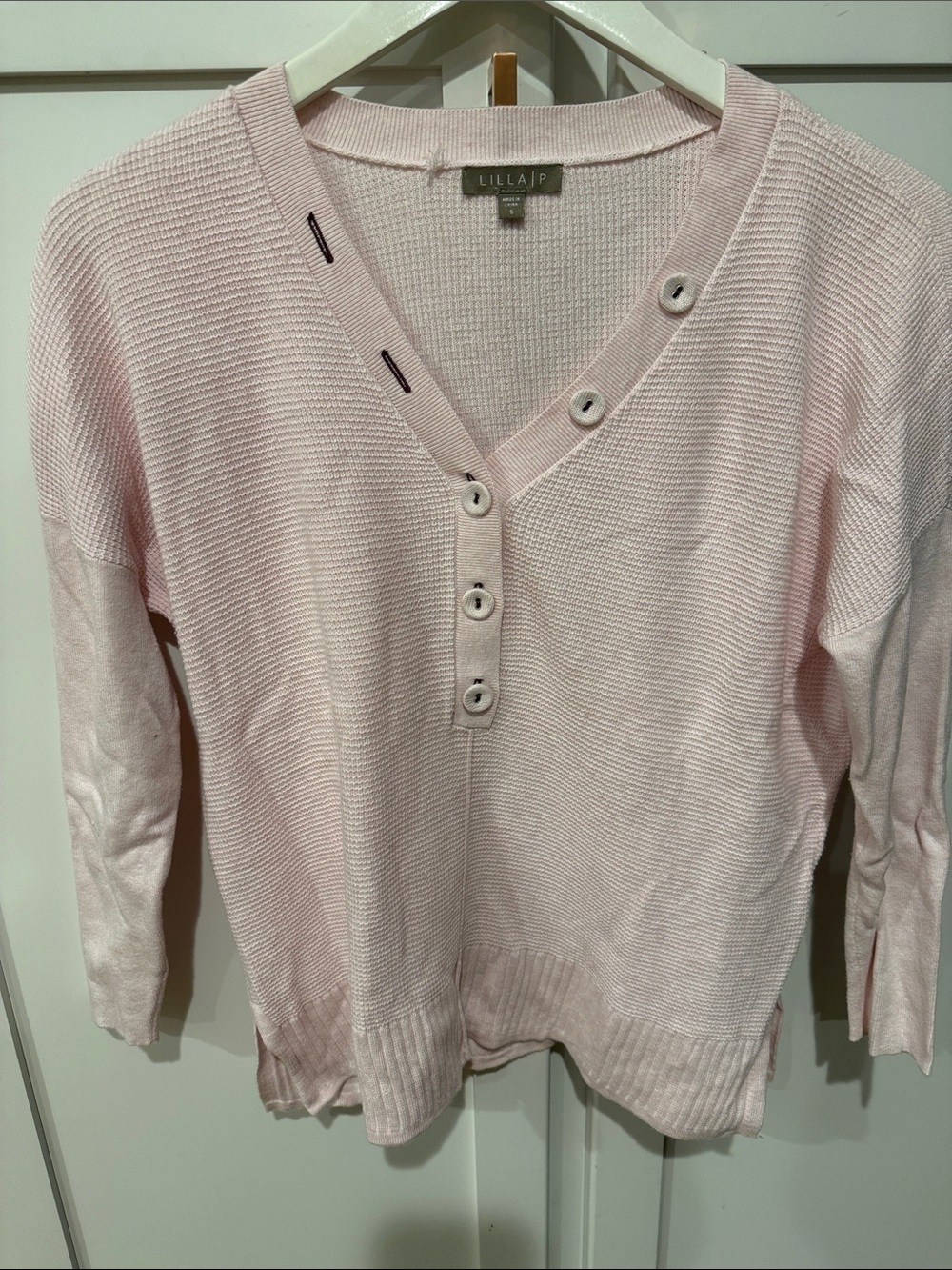 Lilla P Light Pink V-Neck Button Sweater